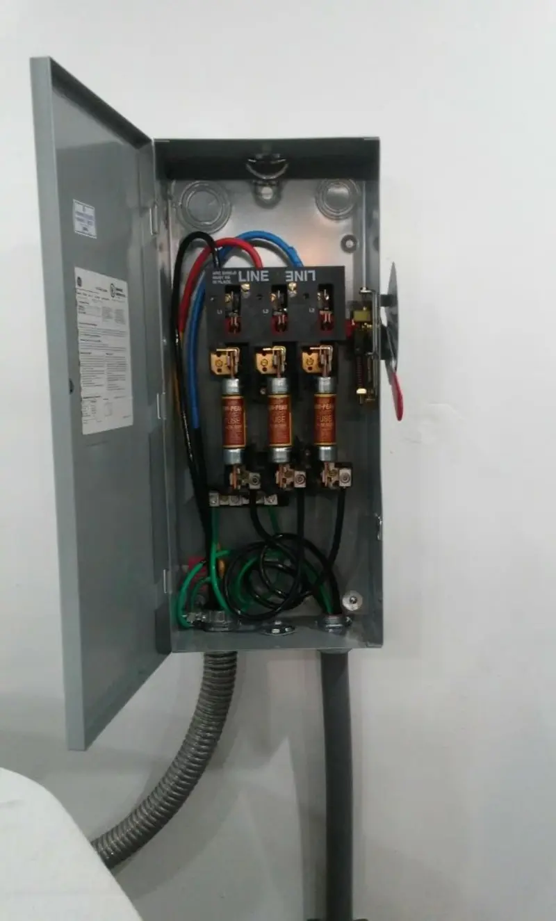 Three-phase disconnect switch installed for Electrical Wiring & Rewiring in St. Augusta